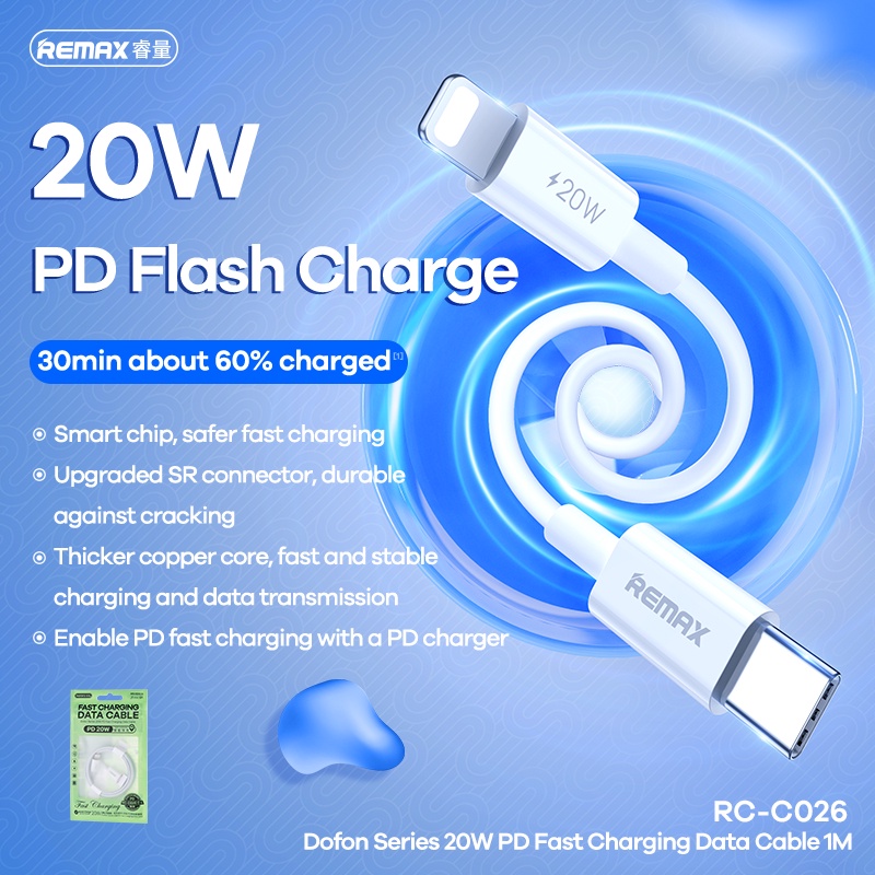 Cáp Sạc Nhanh REMAX Dongfeng series 20W PD Dài 1m RC-C026