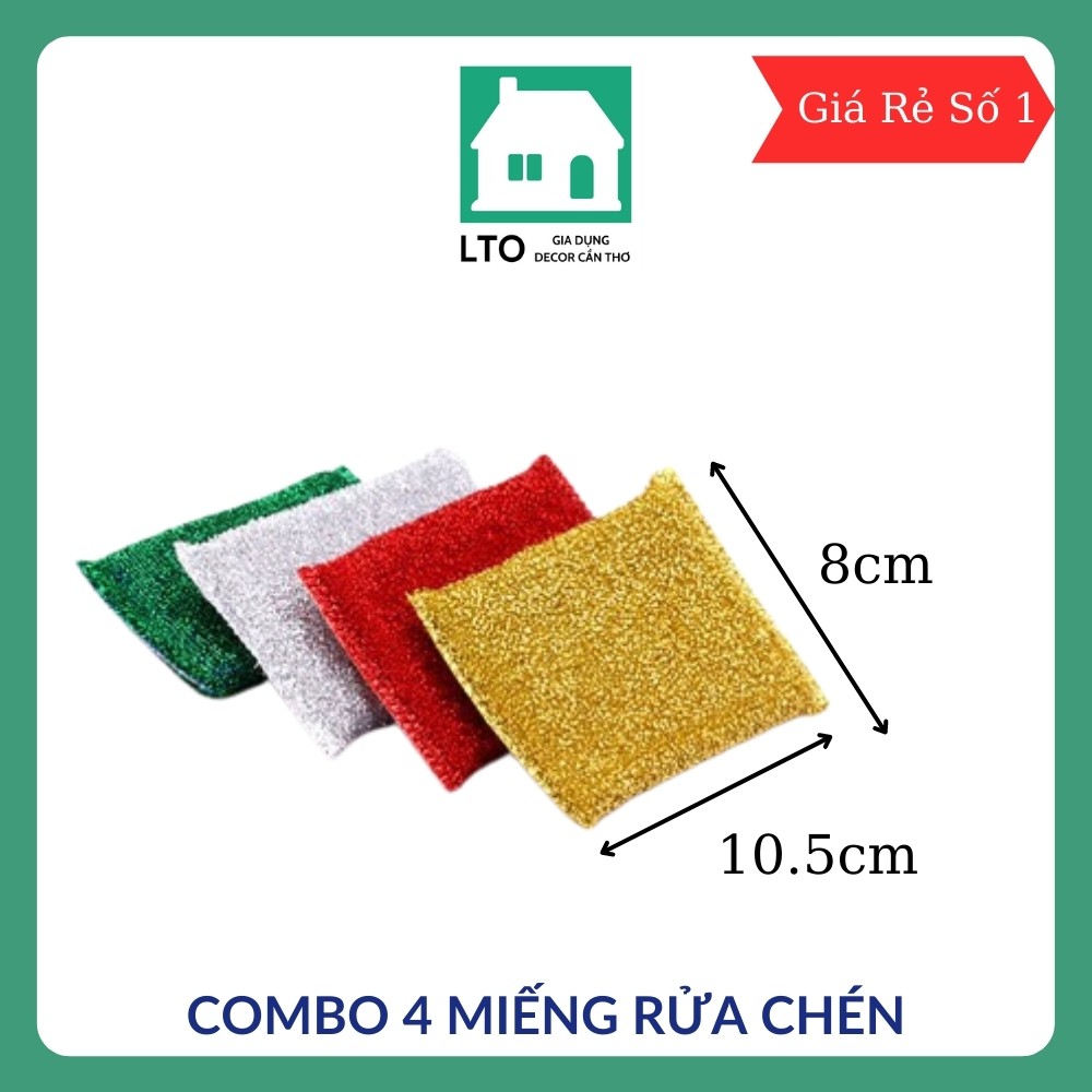 combo 4 Miếng Rửa Bát Chén Siêu Sạch Lúa trà ôn