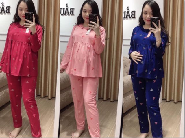 Bộ bầu và sau sinh TIM MỚI kéo khóa cho con bú, chất cotton mềm mịn cho mẹ bầu mặc nhà Thu Đông