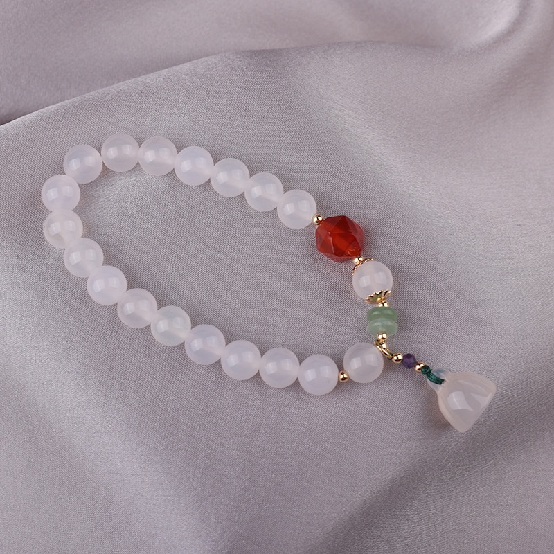 [Hàng Mới Về] Vòng Tay Đá Mã Não Trắng Cỡ Nhỏ Tươi Mới Mùa Xuân Hè Cho Nữ