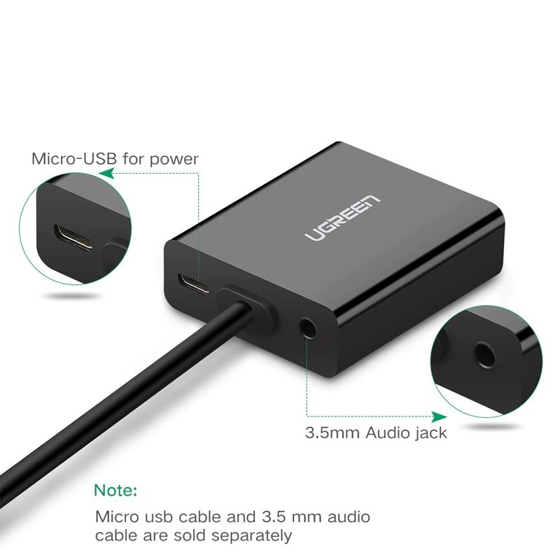 Ugreen Active Micro HDMI to VGA Video Adapter with 3.5mm Audio and Micro-USB