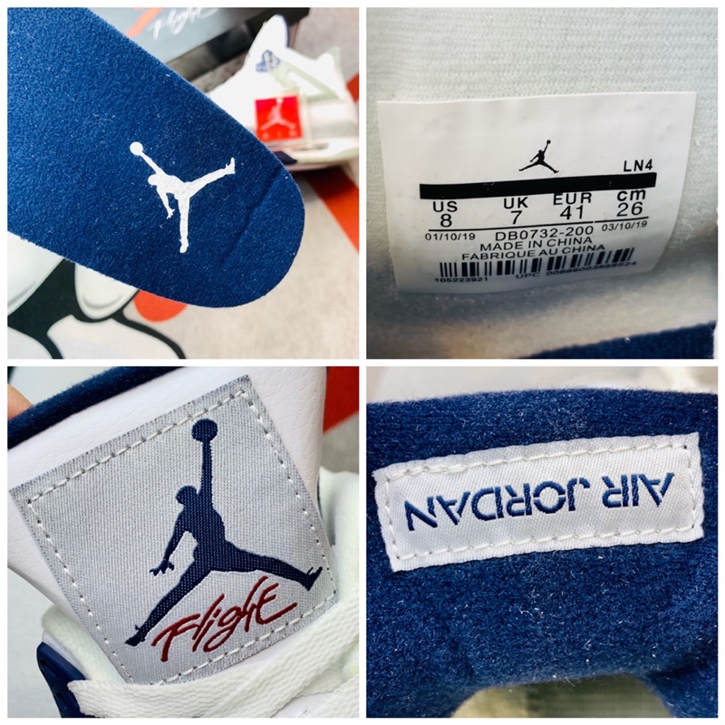 Giày thể thao sneaker cổ cao Jordan 4 AJ4 Retro White MidNight Navy Hàng SC