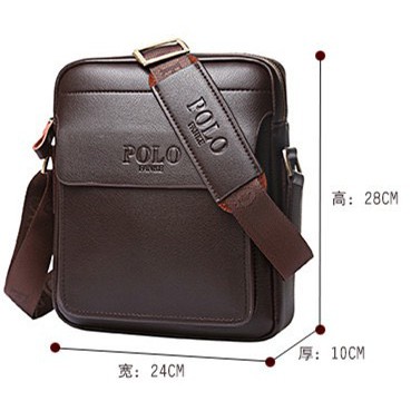 Túi đeo chéo nam da bò POLO 28x24x10cm (Đen - Nâu) | BigBuy360 - bigbuy360.vn