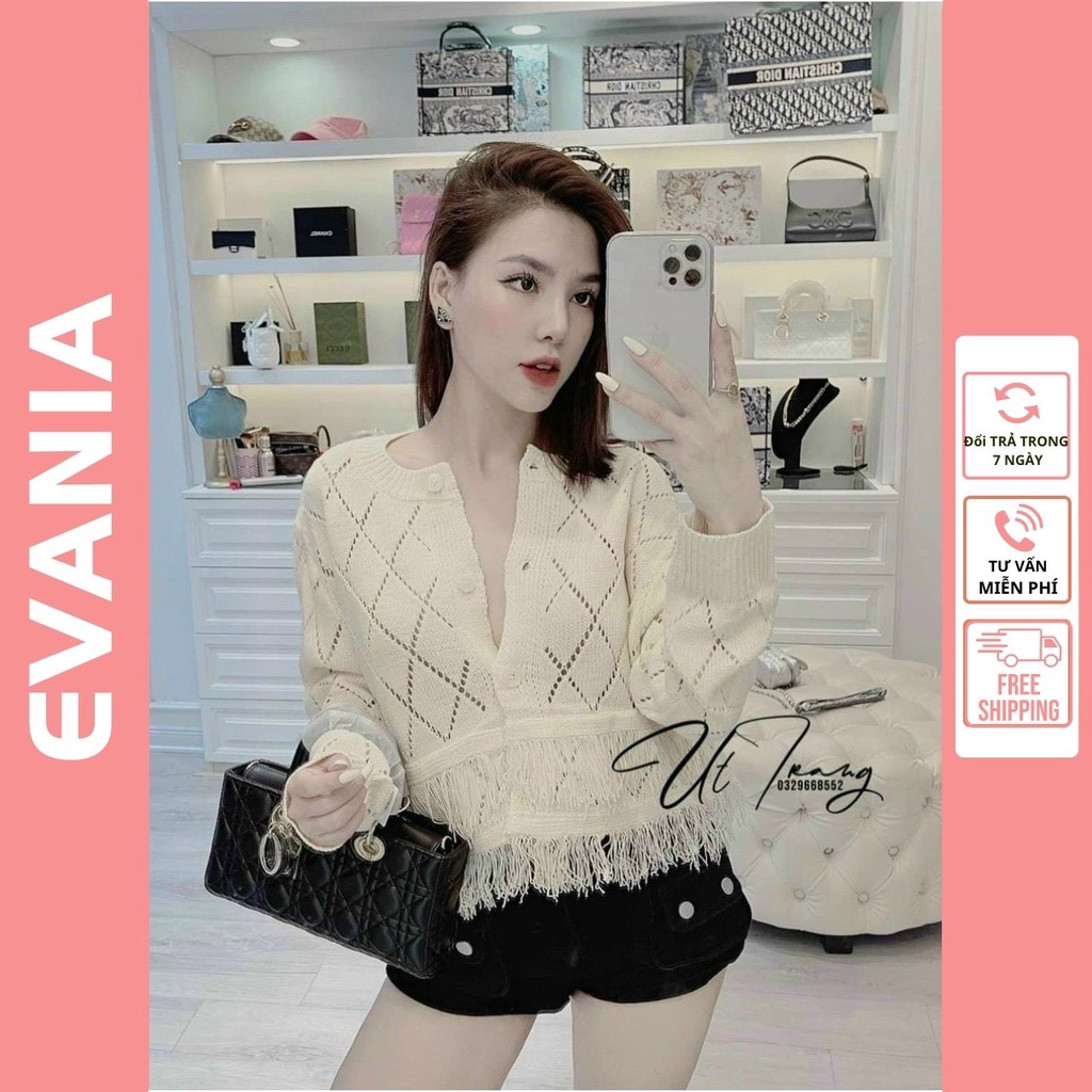 Áo len nữ đẹp EVANIA áo len dáng ngắn chính gốc quảng châu chất mỏng mặc mùa thu, ba màu trắng, đen, nâu mã LLQ92