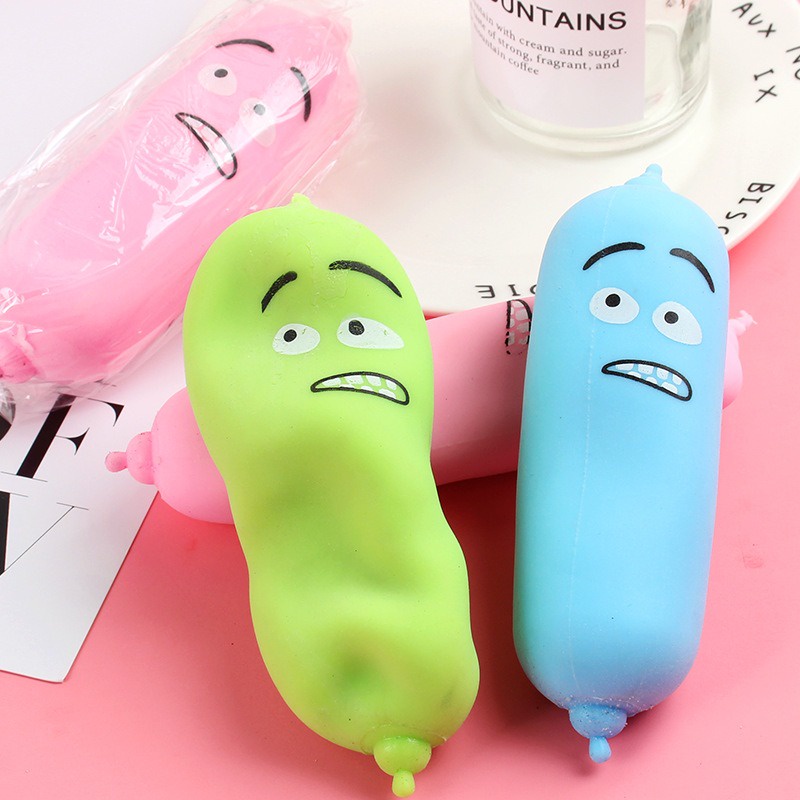 Squishy Xúc Xích Biểu Cảm Khuôn Mặt Đáng Thương Bóp Trút Giận Xả Stress Có Thể Kéo Dài