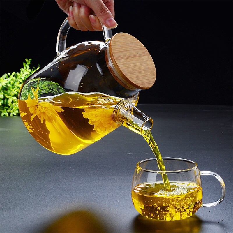 Bình Pha Trà Thuỷ Tinh Nắp Gỗ 1000ml, 1600ml