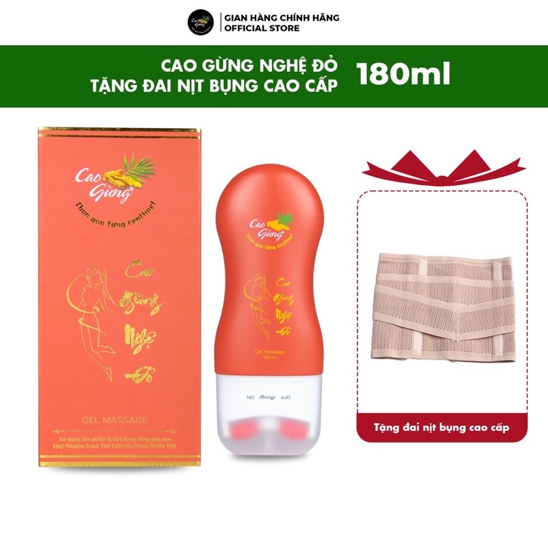 Cao Gừng Nghệ Đỏ Tan Mỡ Vùng Eo, Đùi, Bắp Tay, Bắp Chân, Nọng Cằm Dung Tích 180ml - Tặng 1 Đai Nịt Bụng Cao Cấp