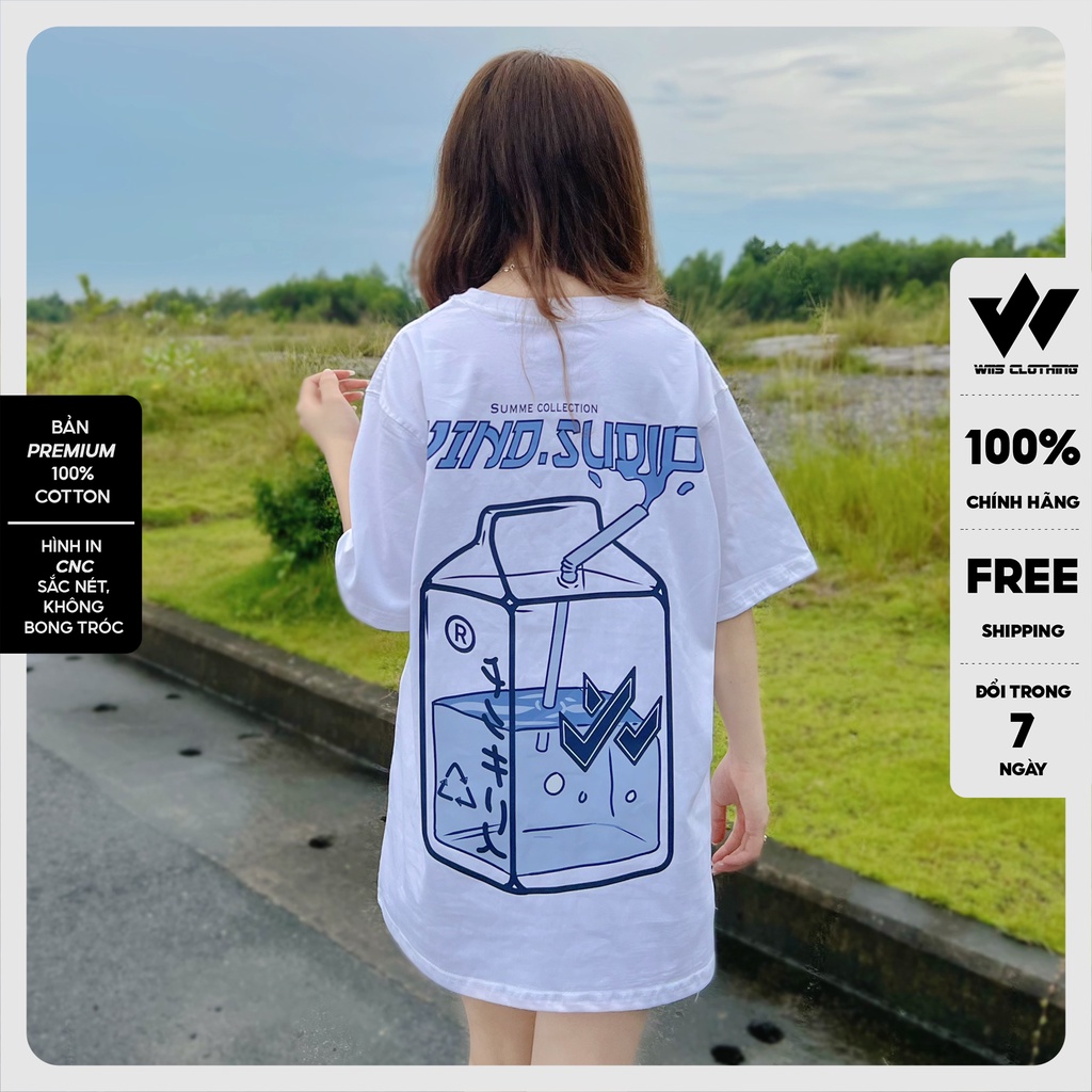 Áo thun tay lỡ unisex form rộng WIIS phông oversize cotton 65% Milk nam nữ