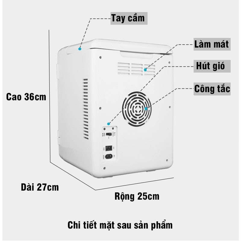 Tủ lạnh mini 2 chiều nóng lạnh dung tích 12L dùng điện từ 12-220V dùng trên ô tô hoặc gia đình, văn phòng