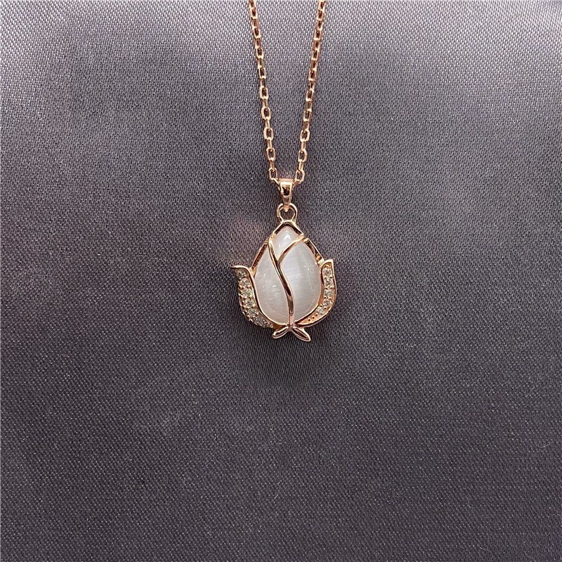 Vòng cổ Mặt Hình Hoa tulip Mắt Mèo Đính Đá zircon Thời Trang Thanh Lịch Cho Nữ
