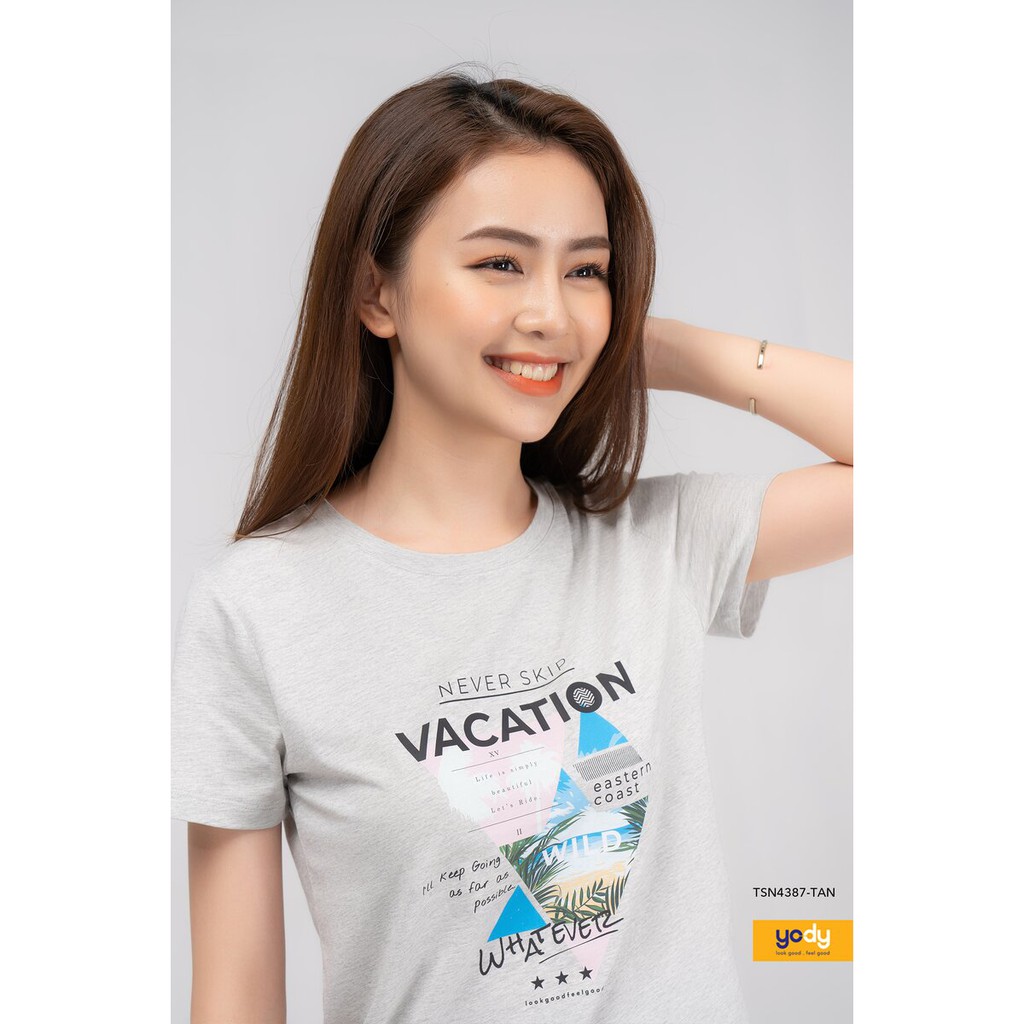 Áo Nữ In Vacation YODY Thấm Hút, Mềm Mịn Và Thông Thoáng TSN4378