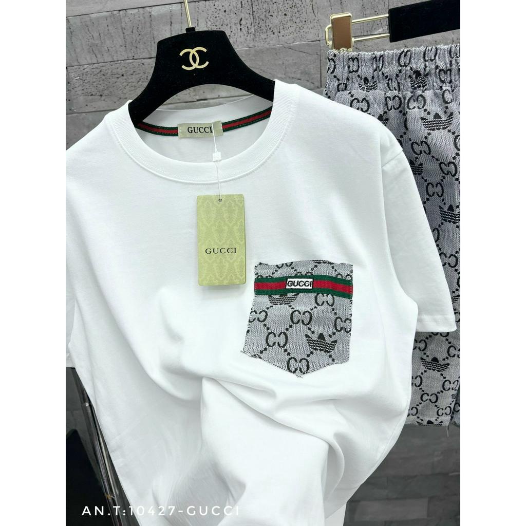 Bộ quần áo nam Gucci mùa hè thời trang túi ngực chất vải cá sấu