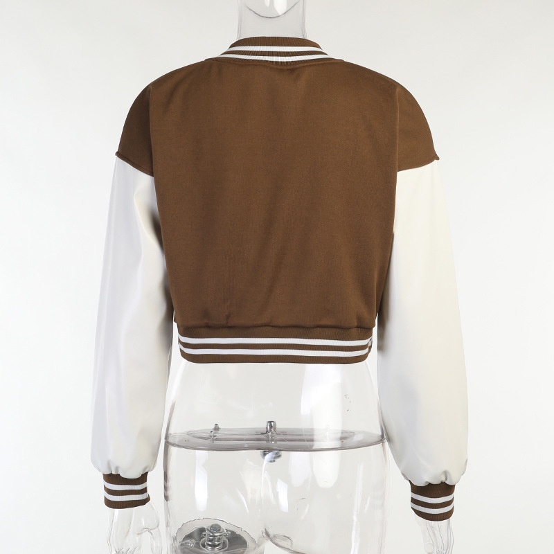 Áo khoác phong cách bóng chày bằng da pu thêu chữ thời trang nữ tính