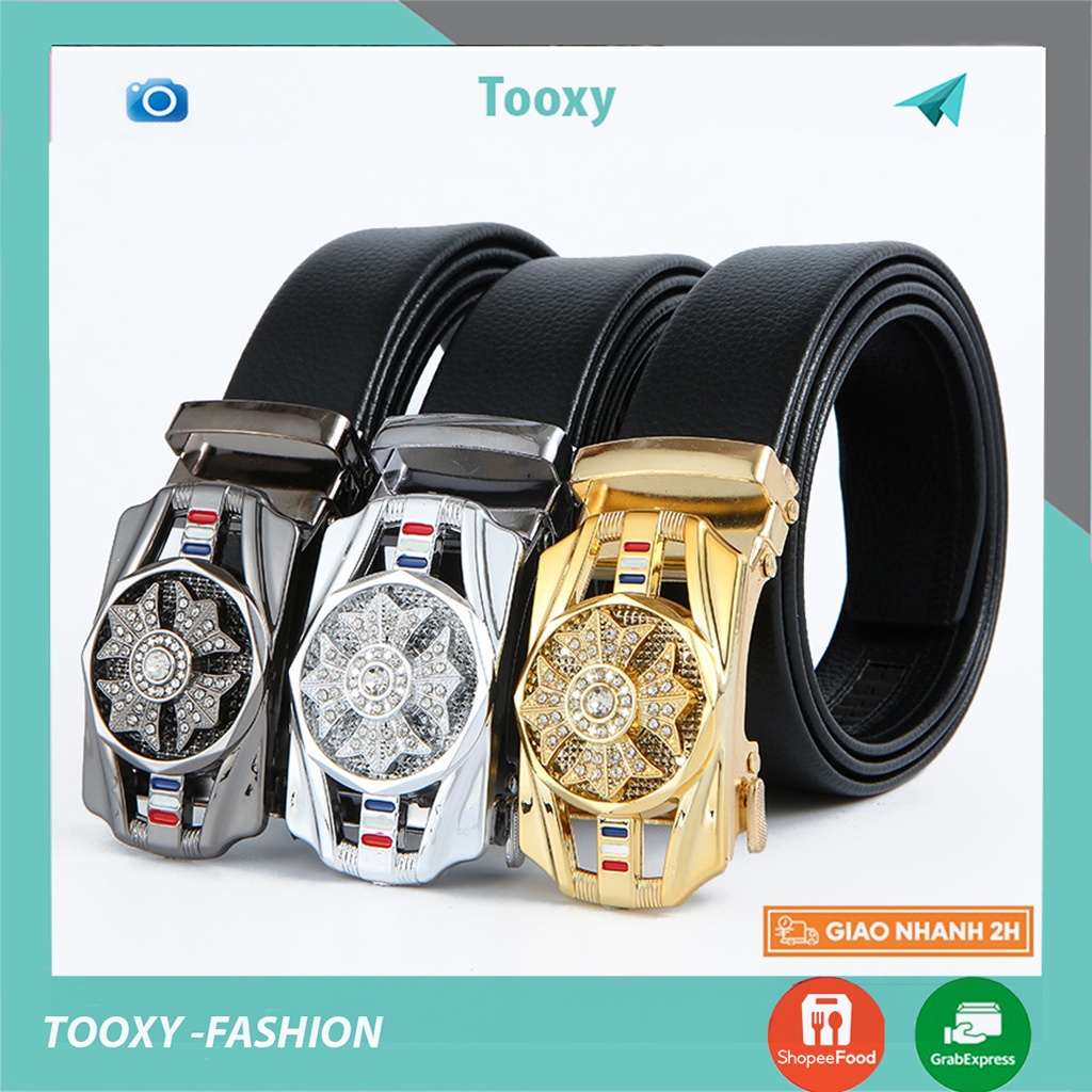 Thắt lưng nam chất liệu da cao cấp khóa tự động kiểu dáng hiện đại - Dây lưng nam mặt đính đá - Lệ