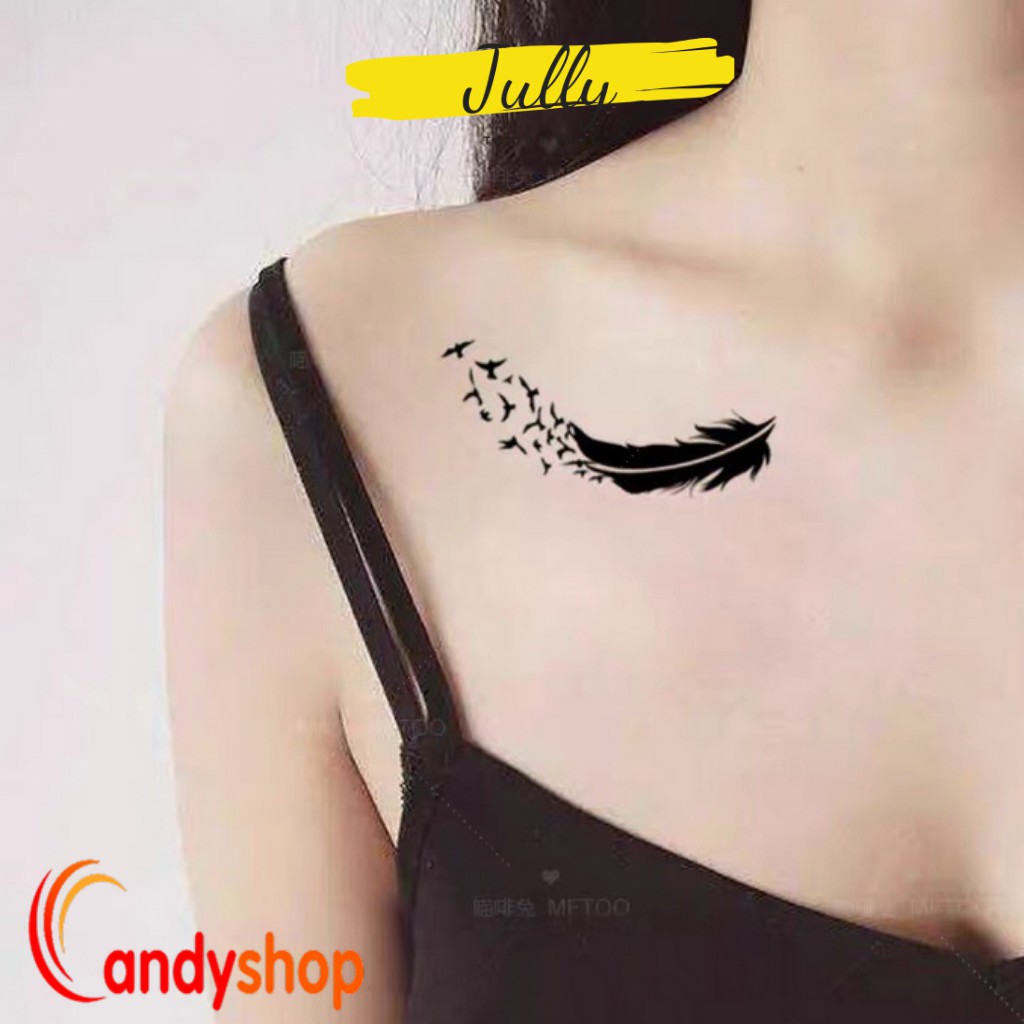 Hình xăm dán lông vũ mini JULLY Tattoo chất, xăm tạm thời cho cả nam và nữ, tặng ...