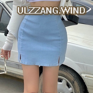[Sẵn S-ảnh thật] Chân váy jean xanh nhạt xẻ tà 2 bên Ulzzang - u.w