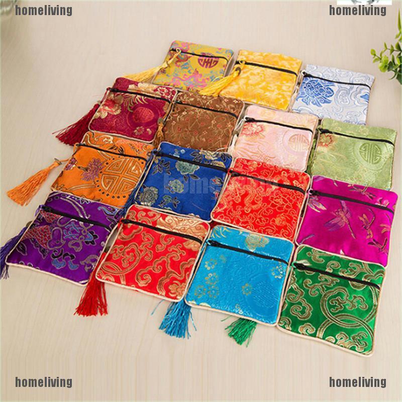 1 Túi Lụa Đựng Trang Sức Có Khóa Kéo Phối Tua Rua Phong Cách Trung Hoa