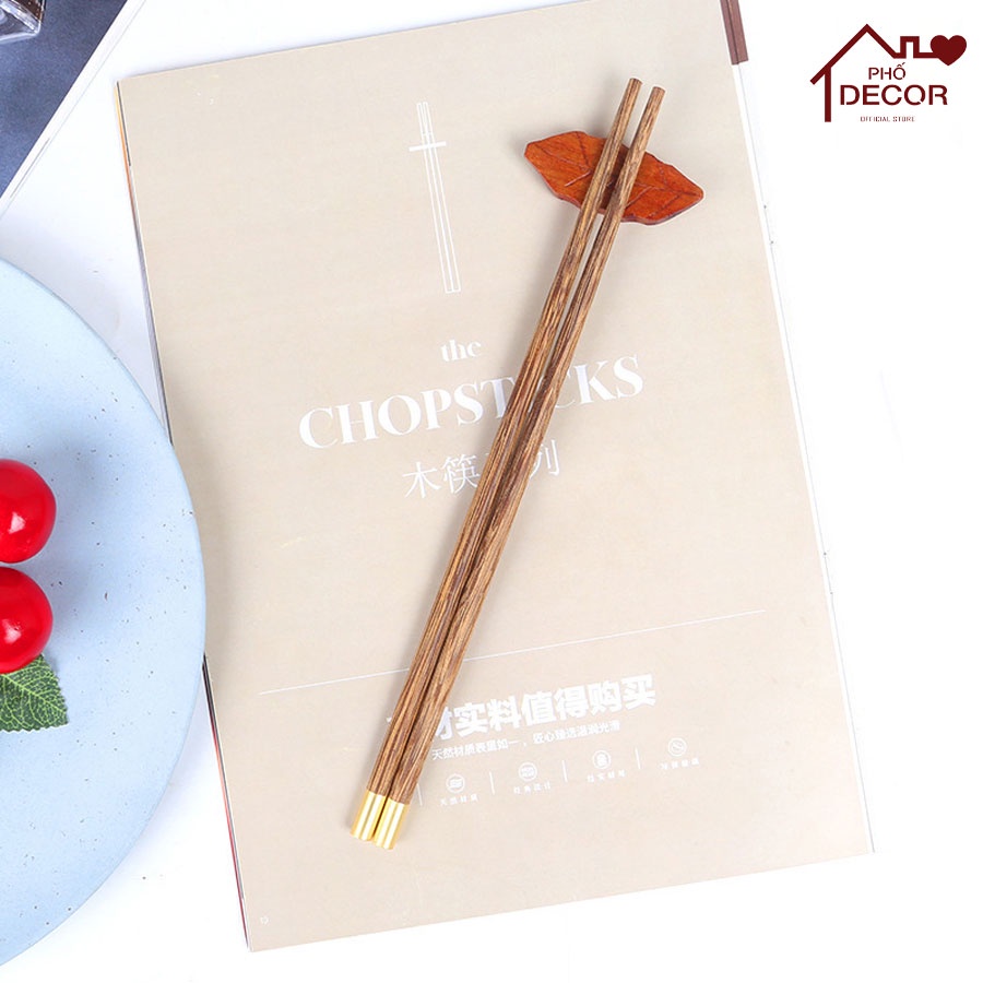 Đũa Thương Hiệu Phố Decor - Đũa Gỗ Cánh Gà Không Chất Bảo Quản Bọc Đầu Kim Loại Cao Cấp