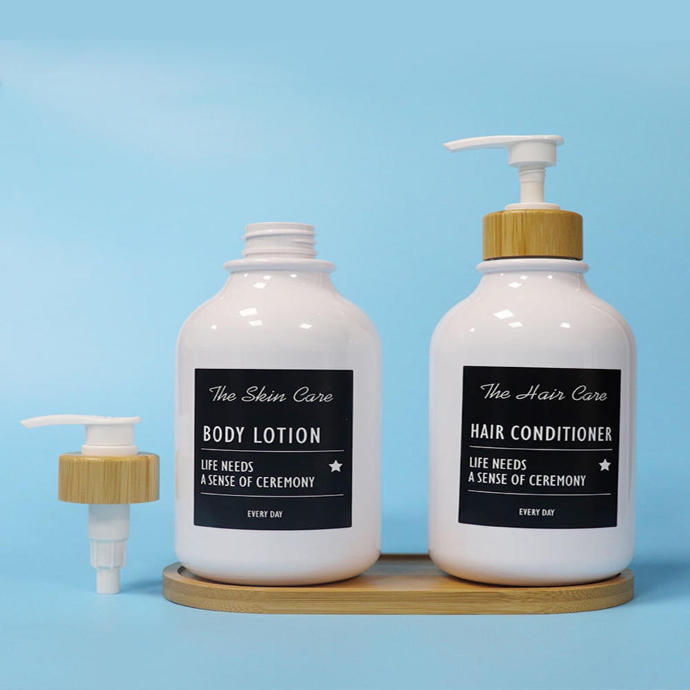 Bình Đựng Xà Phòng Dạng Bơm Bằng Gỗ Tre Có Nhãn Dán Tiện Dụng Ốp