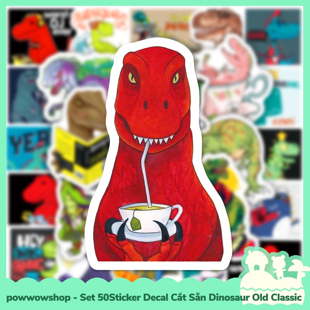 [Sẵn VN - Hỏa Tốc] Set 50 Sticker Mini Decal Dán Trang Trí Vật Dụng Mẫu Khủng Long Cổ Đại Dinosaur Old Classic