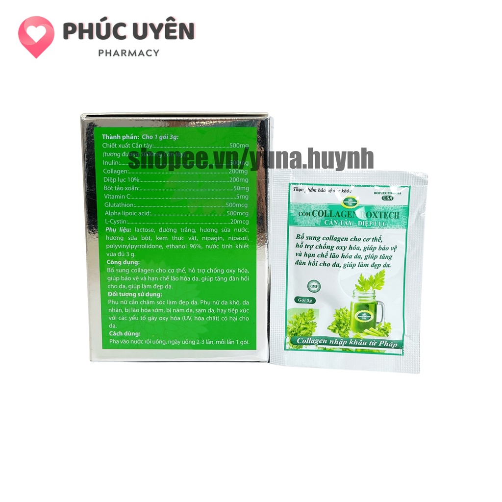 Bột cần tây đẹp da Diệp Lục Collagen bổ sung vitamin e, bột tảo xoắn, giúp trắng da, sáng da, giảm nám, đẹp da - Hộp 30