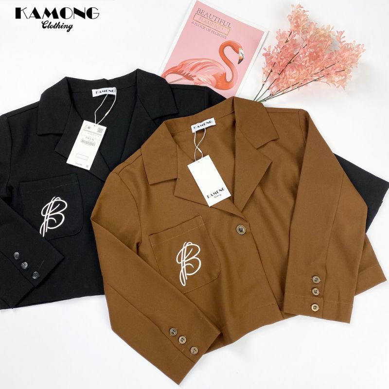 Áo Khoác Vest Túi Thêu Màu Nâu Bò (Kamong shop)