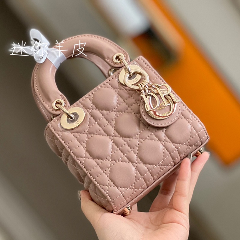 AEMI (with Box) Dior Mini LADY DIOR Handbag Leather Cannage Women's Fashion Diana Handbag2022