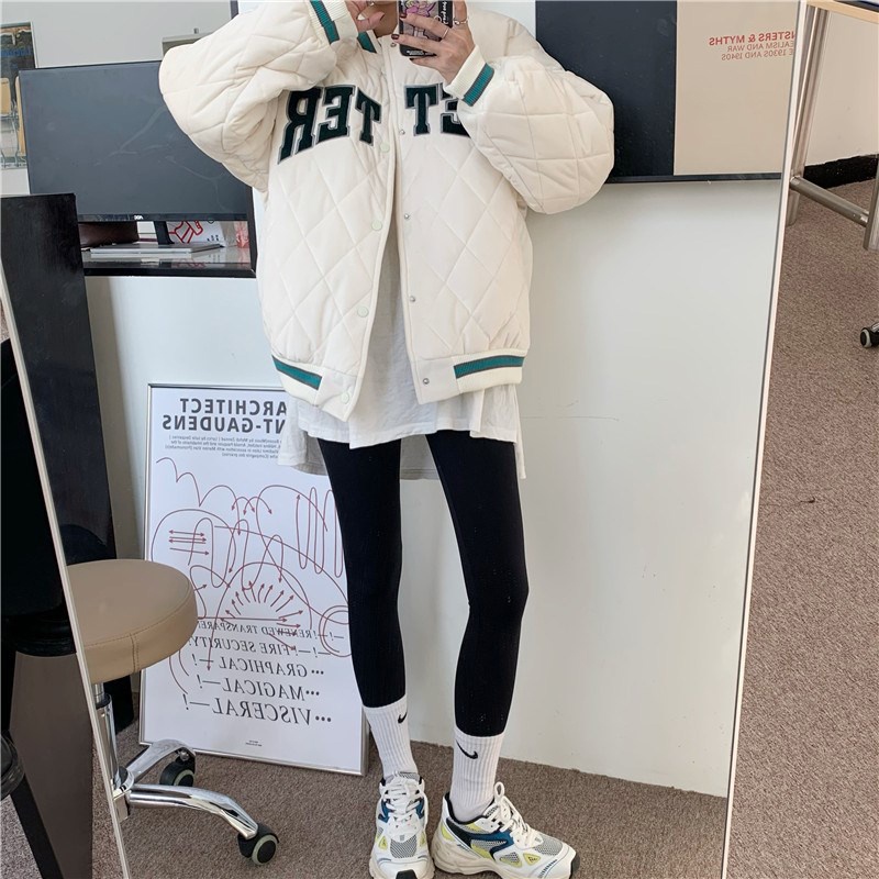 IELGY  Áo Khoác Bóng Chày Bằng cotton Dày Dặn Thêu Chữ Phong Cách Harajuku Dành Cho Nữ