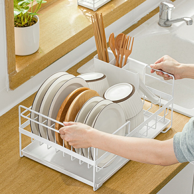 Kệ để đồ nhà bếp Giá úp bát đĩa thoát nước trắng giá bát 2 tầng Kệ chén dĩa Giá úp chén bát ráo nước đa năng NaChuan