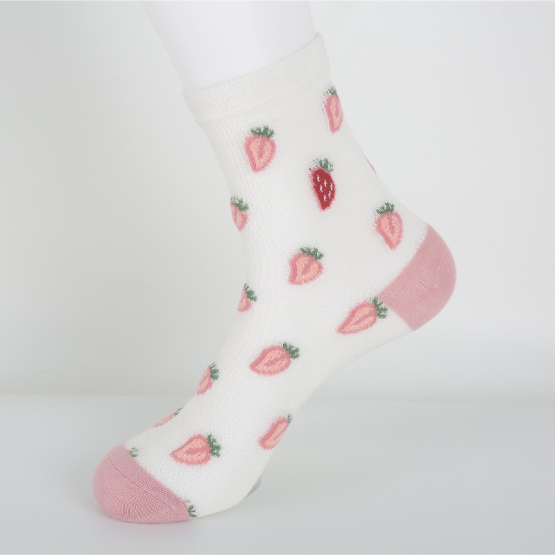 Tất Vớ Nữ Mùa Hè Hoạt Hình Lưới Ren Dâu Tây Lolita Siêu Dễ Thương