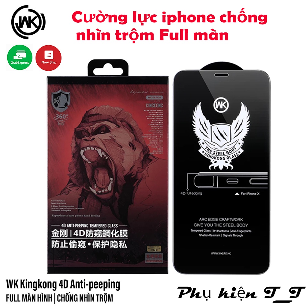 Kính Cường Lực KINGKONG Full Màn Chống Nhìn Trộm Dành Cho Iphone Từ ip 7 đến ip 12, 13 Pro Max- Chính Hãng