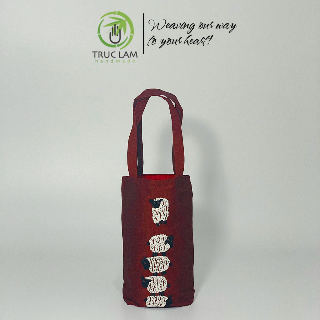 Túi Xách Tay Thêu Họa Tiết 5 Con Cừu Vải Canvas (A) - Trúc Lâm Handmade
