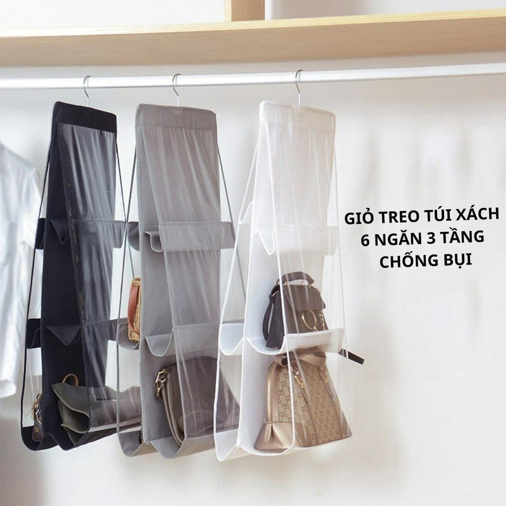 Túi đựng giỏ xách 3 tầng 6 ngăn chống bụi có móc treo