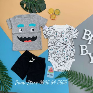 Set 3 món bodysuit kèm quần short bé trai Carter's Monster-Print