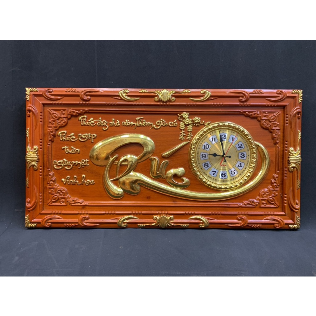 Đồng Hồ Gỗ Hương Đỏ Nam Phi Khung Đục Nguyên Tấm Dát Vàng