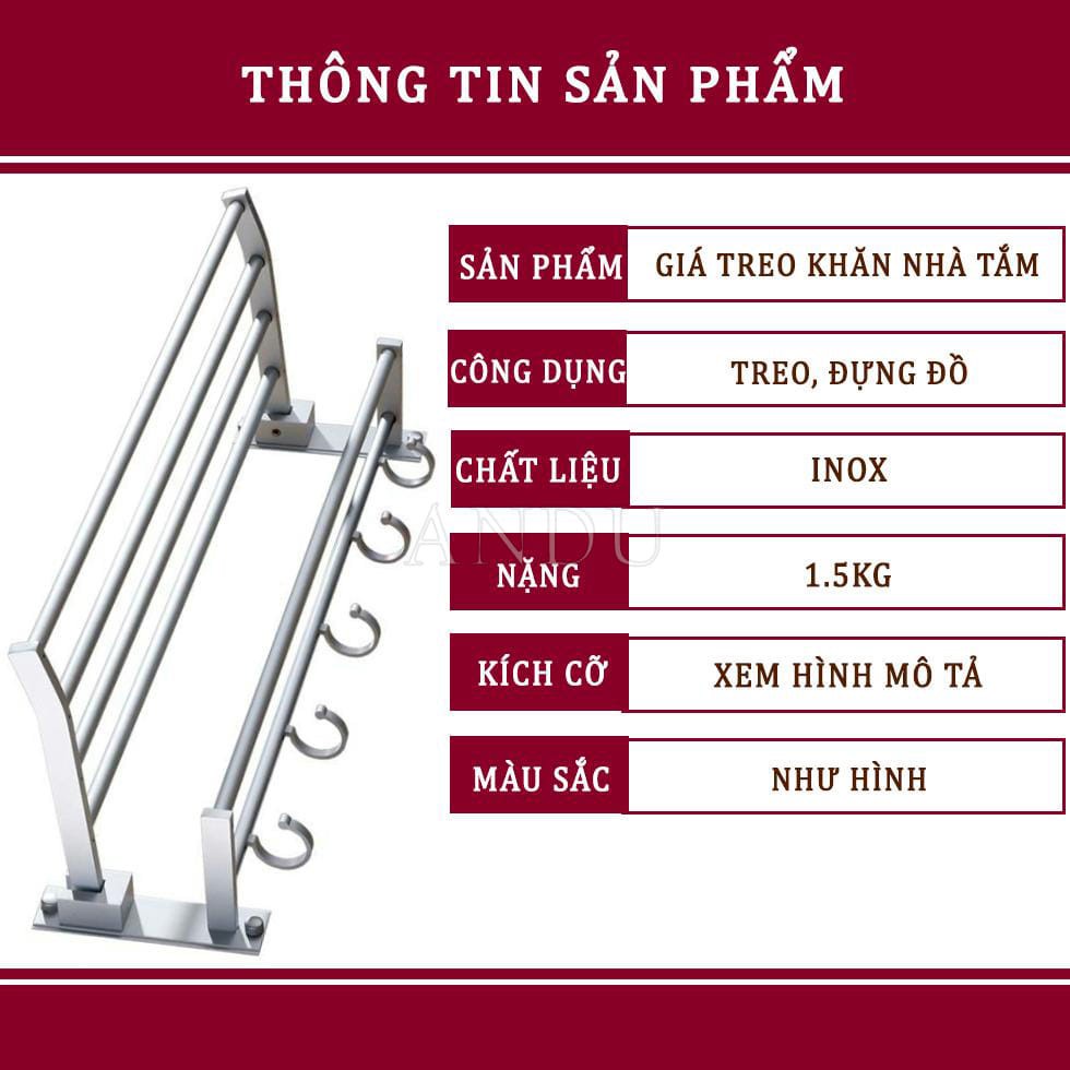 Giá Treo Khăn Nhà tắm, Khung Treo Chất Liệu Nhôm Không Gỉ Bền, Siêu Chắc