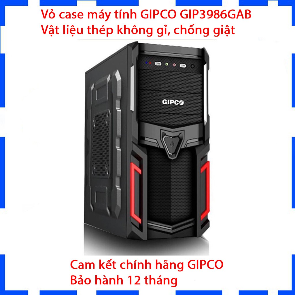 Vỏ case máy tính GIPCO GIP3986GAB - Vật liệu làm từ thép không gỉ - Chống giật - Bảo hành 12 tháng - Chính hãng
