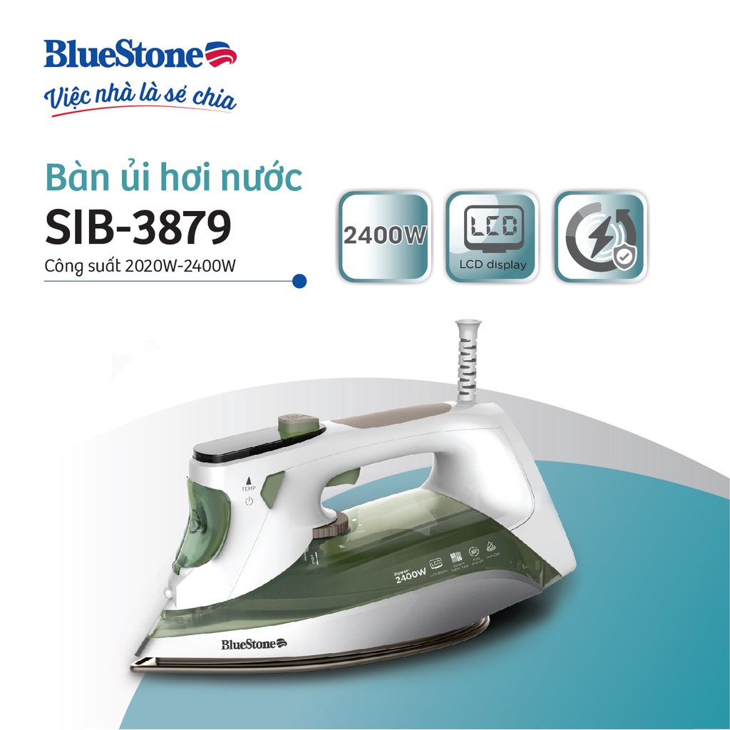 Bàn ủi hơi nước BlueStone SIB-3879,Công Suất 2400W, Màn LCD hiển thị thông số, Bảo Hành Chính Hãng 2 Năm