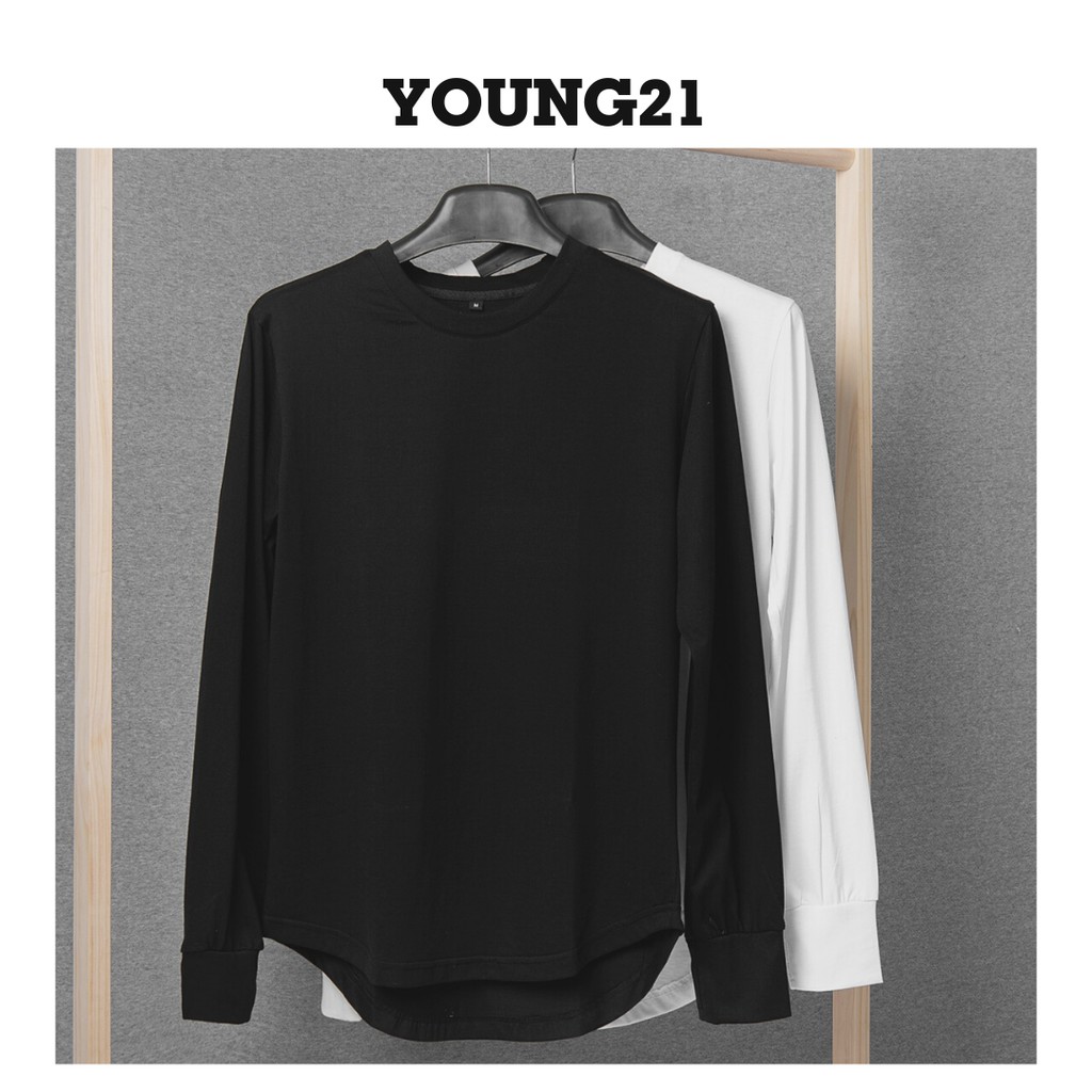 Áo thun nam cổ tròn YOUNG21 Basic Longtee 2024 vạt bầu, vải cotton, co giãn, form rộng T01