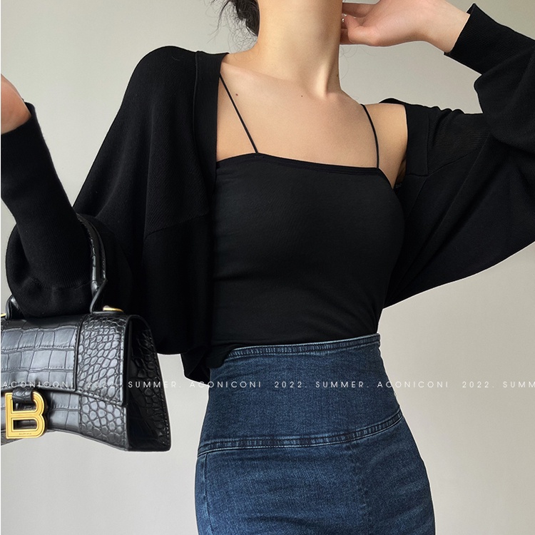 SUXI Áo Cardigan Dệt Kim Mỏng Tay Dài Dáng Rộng Màu Sắc Đơn Giản Dễ Phối Đồ Cho Nữ
