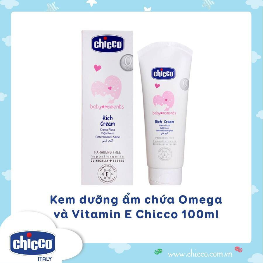 Kem Dưỡng Ẩm Omega & Vitamin E CHICCO 0M+ - Ngăn Ngừa Tình Trạng Khô Nẻ Da - Chai 100ml - Tổng Kho MiềnNam