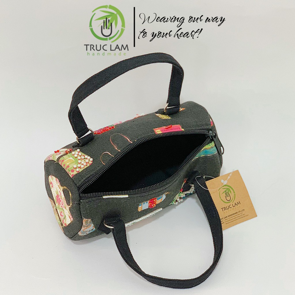 Túi Trống Xách Tay Đựng Mĩ Phẩm Đính Cườm Thủ Công - Trúc Lâm Handmade
