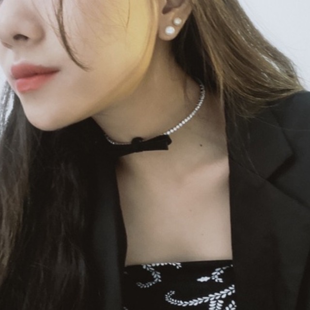 Choker đính đá thắt nơ - Vòng cổ đính đá thắt nơ đen