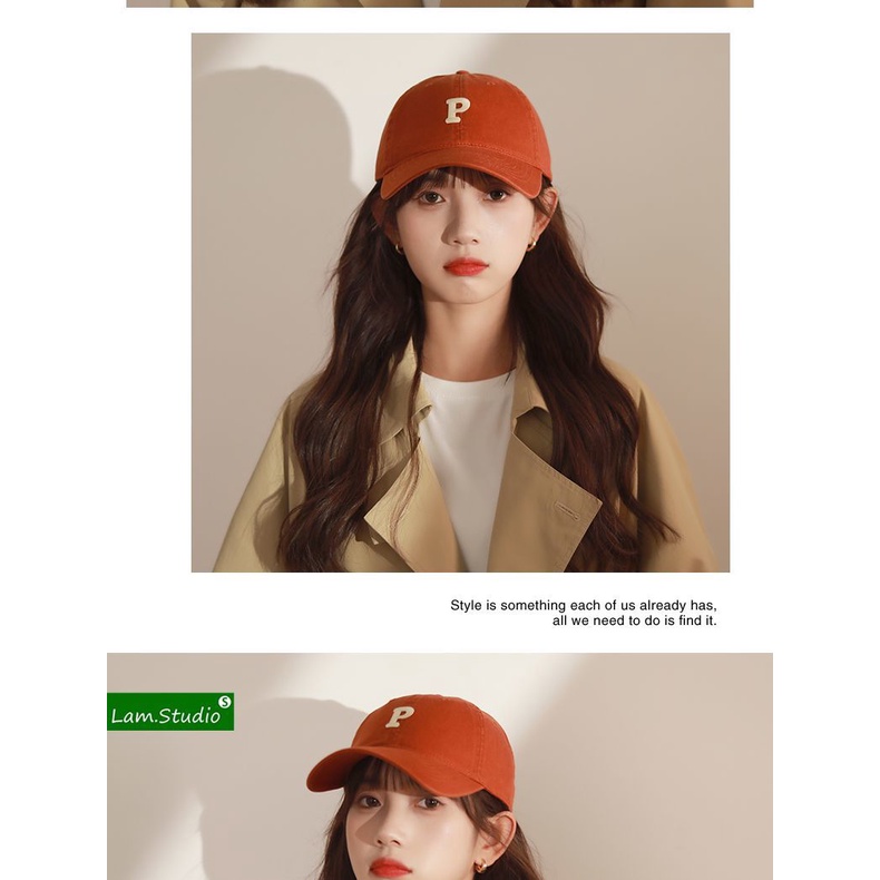 Korean letter P Baseball Cap Girls' soft Top Sports hat Dirty Orange Caps