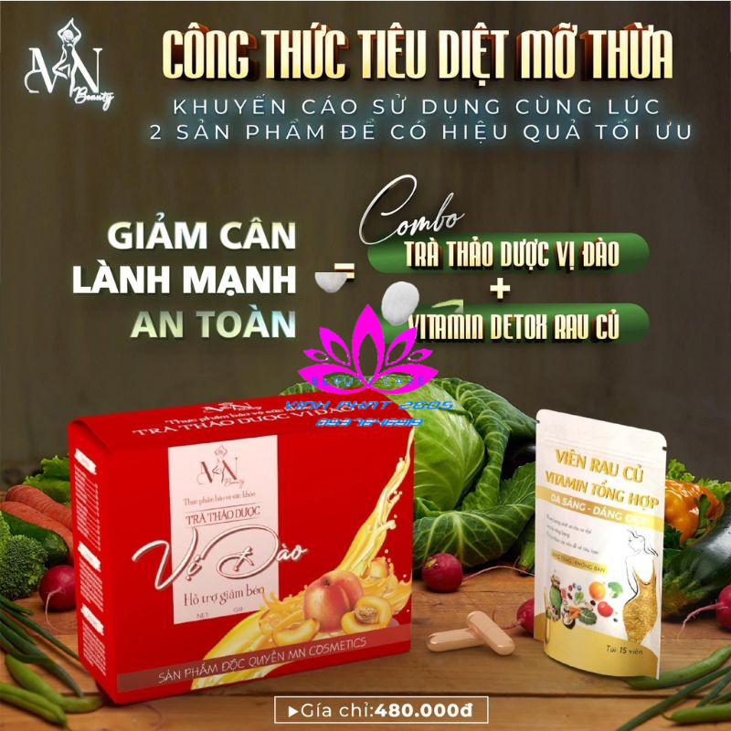 TRÀ  VỊ ĐÀO MN BEAUTY GROUP - HỘP 15 GÓI TẶNG DETOX RAU CỦ - TRÀ ĐÀO ĐÔNG ANH CHÍNH HÃNG 1000%