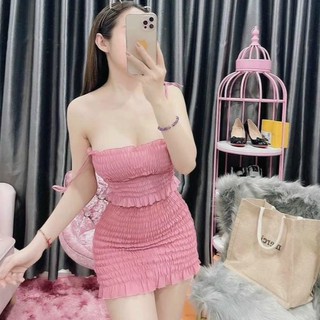 Sét bộ áo ống nhúm phối chân váy nhúm trơn cực xinh , chất voan mềm mịn mát