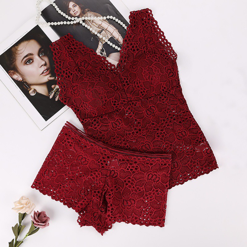 Set áo lót ren hoa + quần lót thiết kế quyến rũ cho phái nữ