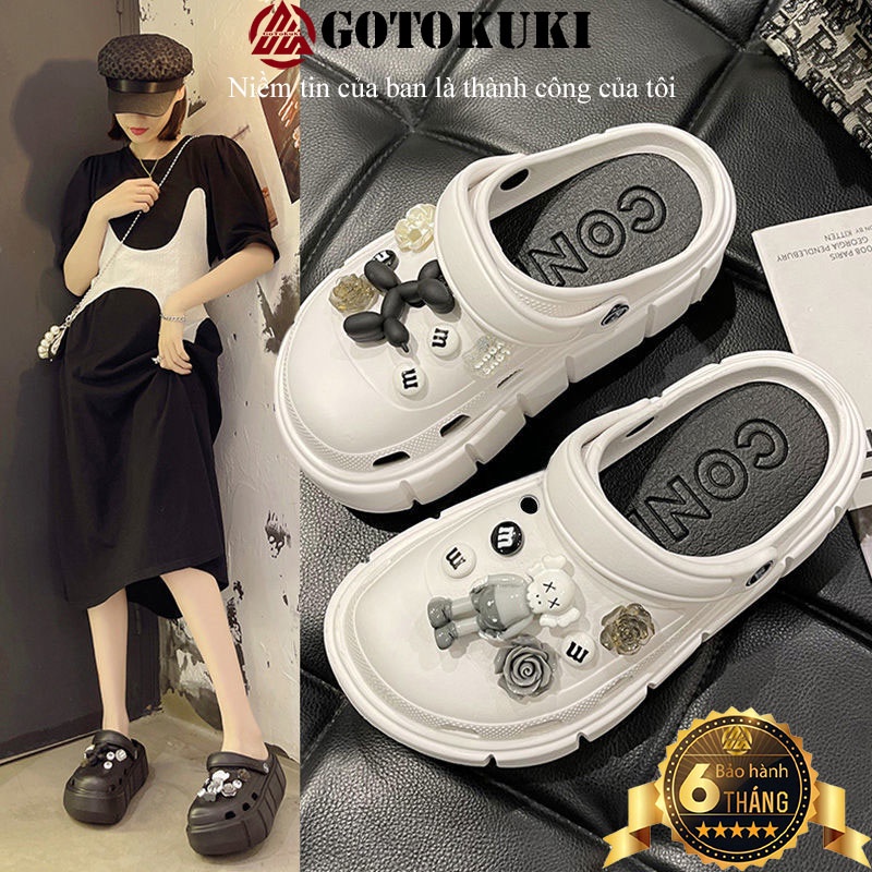 Dép sục CROSS độn đế tăng chiều cao kèm Sticker GẤU BEARBRICK 3D dễ thương
