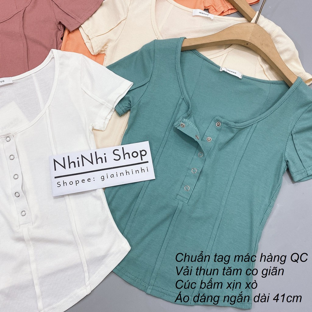Áo thun kiểu dáng ôm cài cúc co giãn, Áo kiểu thun tăm cúc ngực tôn dáng XX0123 - NhiNhi Shop