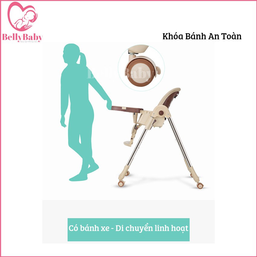 [ Ghế Ăn Dặm BellyBaby Lux01 ] - Phiên Bản Nâng Cấp 2021, Bàn Ăn Rông, Ngả Ghế 140 Độ